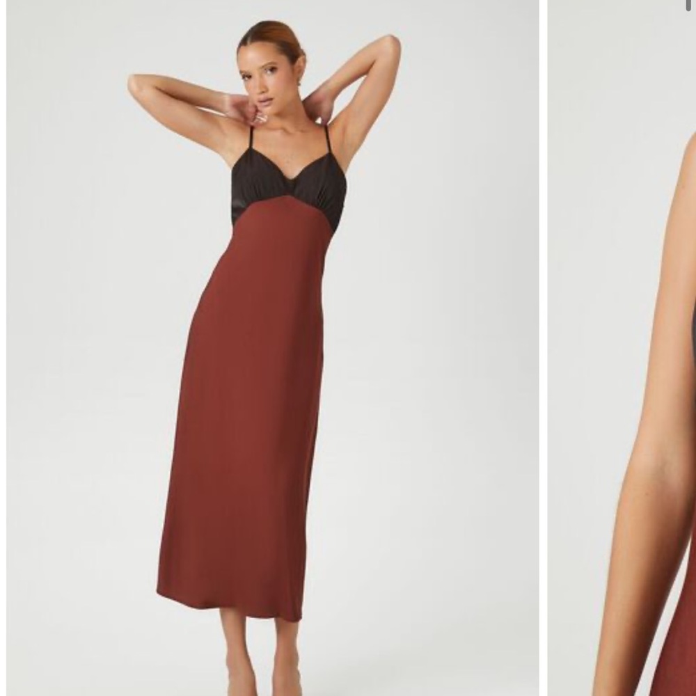Colorblock Satin Maxi Slip Dress 🤎🖤